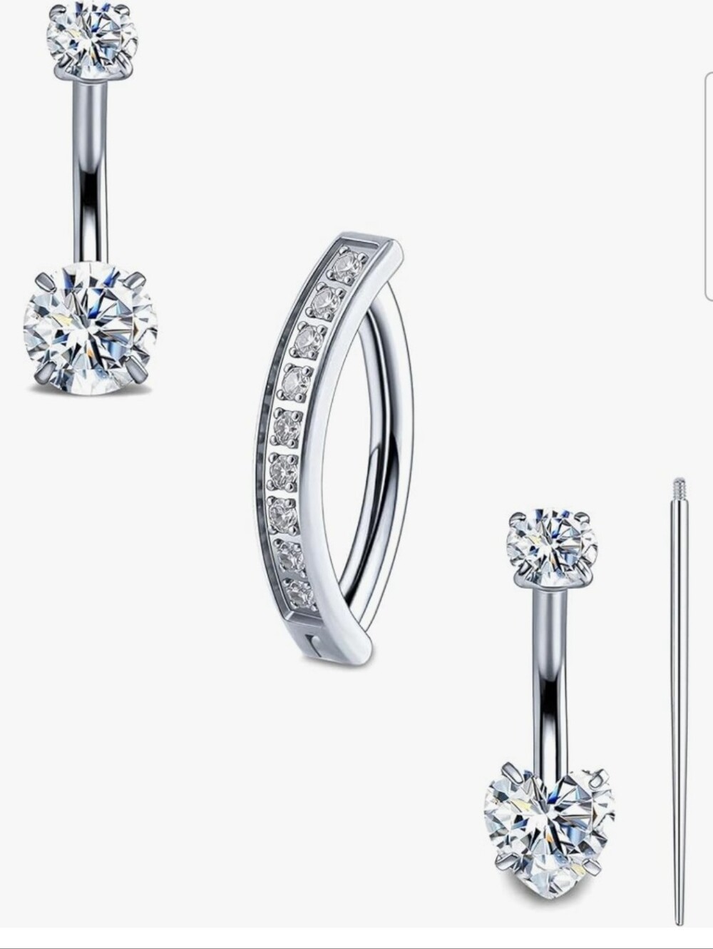 Sterling Silver Moissanite 3 Piece  Belly Button Jewelry